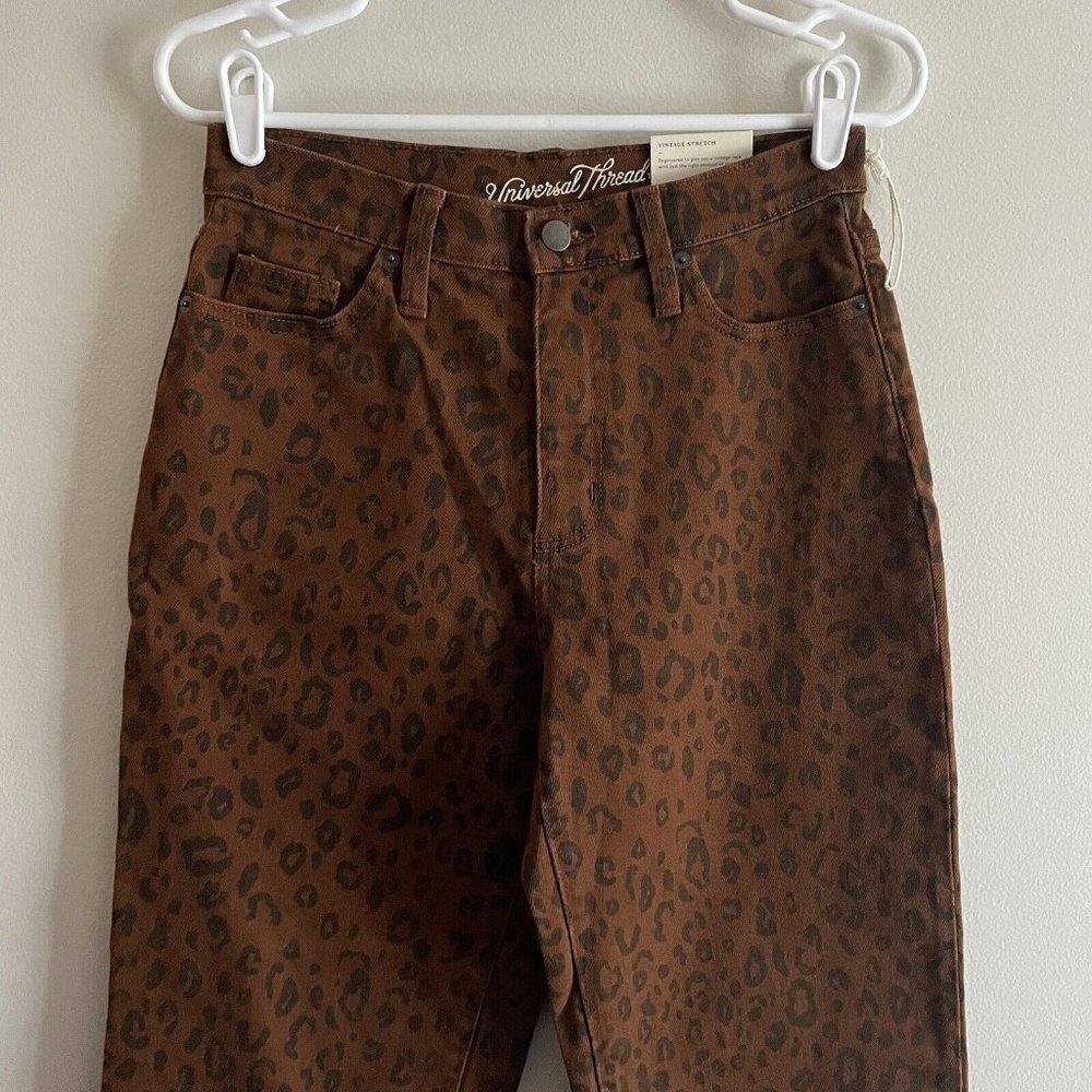 Universal Thread Women 2/26R Brown Leopard High Rise Vintage Straight Jean NWT - Picture 5 of 12